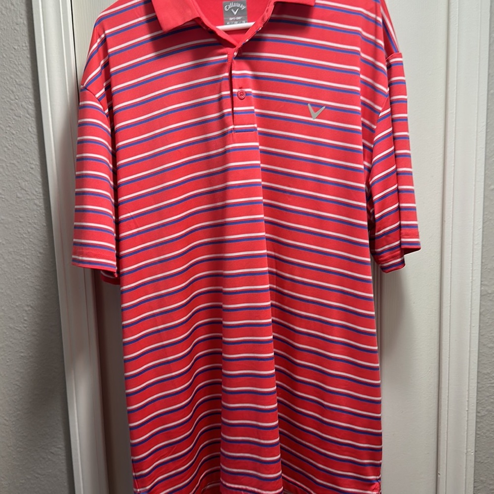 Callaway golf polo 👕 Pink with blue and white strips XL - Picture 5 of 6